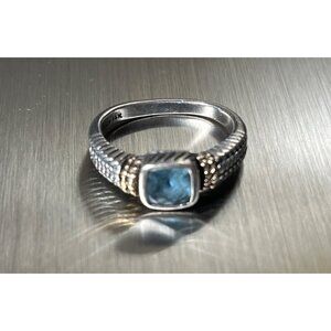 Blue Topaz Sterling Silver 14k Gold Accents SZ 6.75-7 4.83 grams